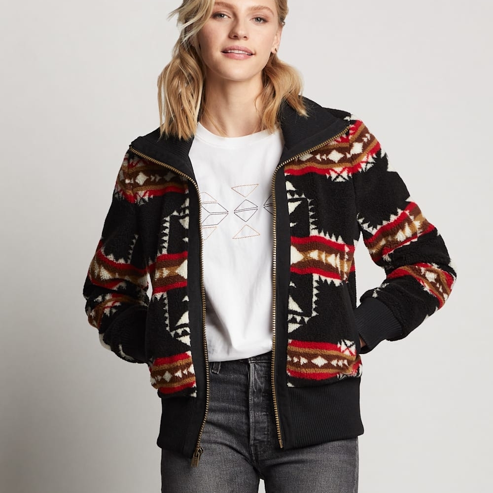 Pendleton Women's Black and Red Geometric Bomber Jacket